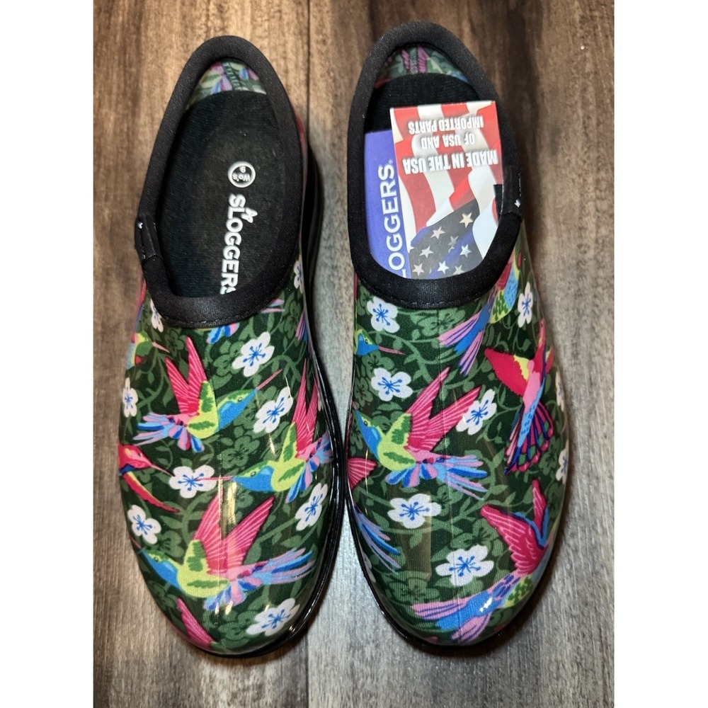 Woman's Sloggers Hummingbirds Rubber Clogs Mules Slip‎ On Shoes Women's Size 9